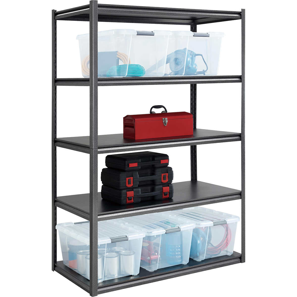 Whalen 5-Shelf Heavy Duty Steel Shelving Unit, 48"W x 24"D x 72"H, Black