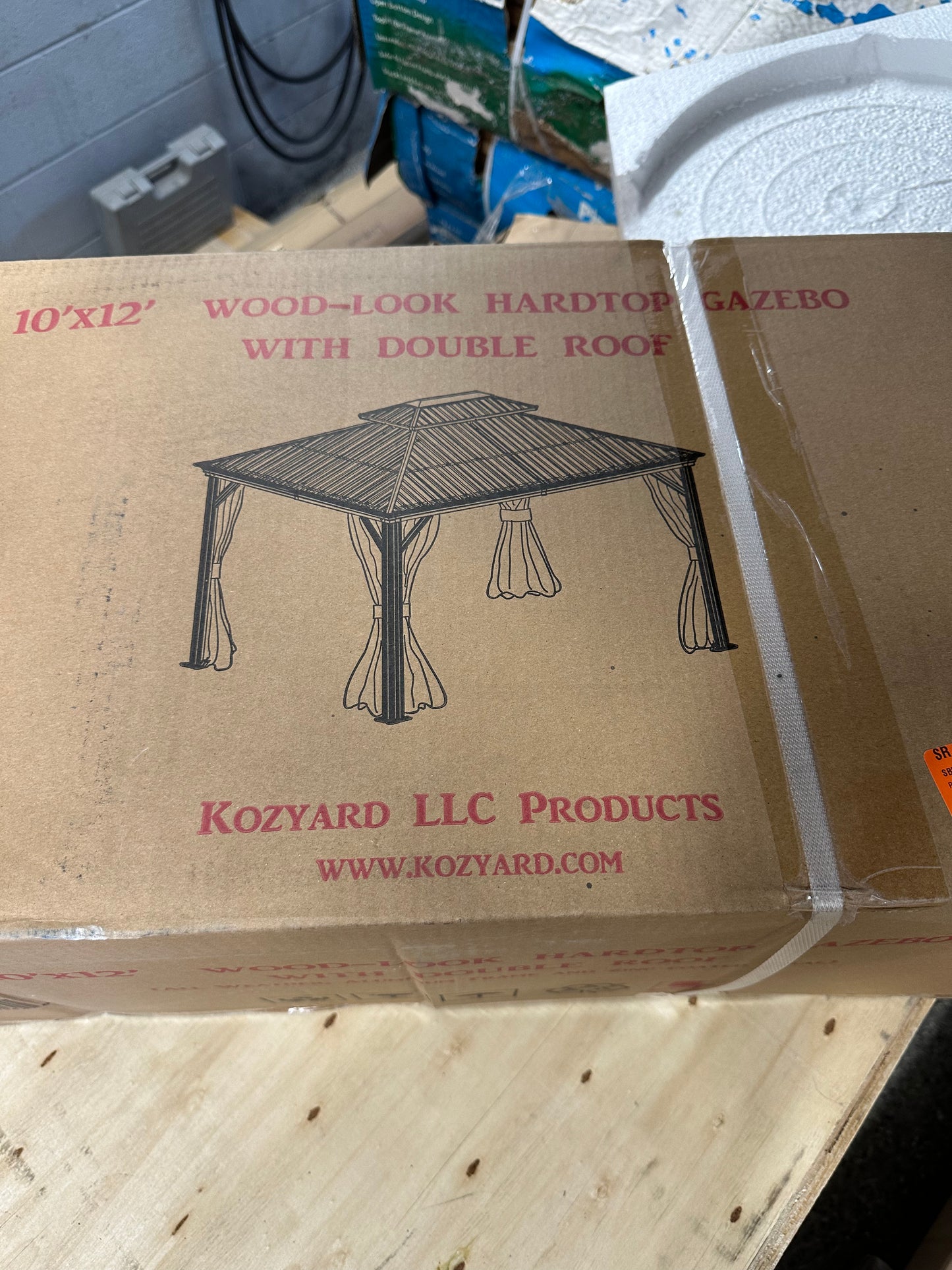 KOZYARD Apollo 10 ft. x 12 ft. Wood Like Aluminum Hardtop Gazebo with Galvanized Steel Roof and Mosquito Net (Incomplete)