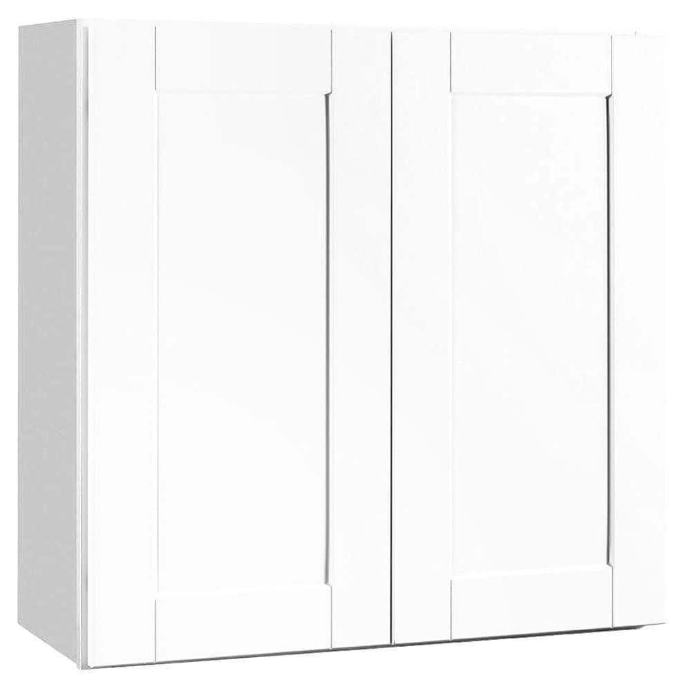 Hampton Bay Shaker 30 in. W x 12 in. D x 30 in. H Assembled Wall Kitchen Cabinet in Satin White