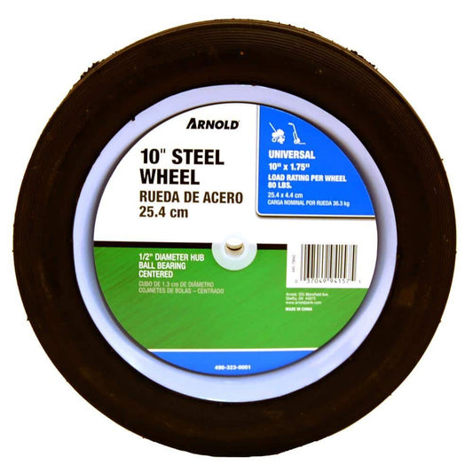 Arnold 10 in. x 1.75 in. Universal Steel Wheel with Shielded Ball Bearings for Extended Life