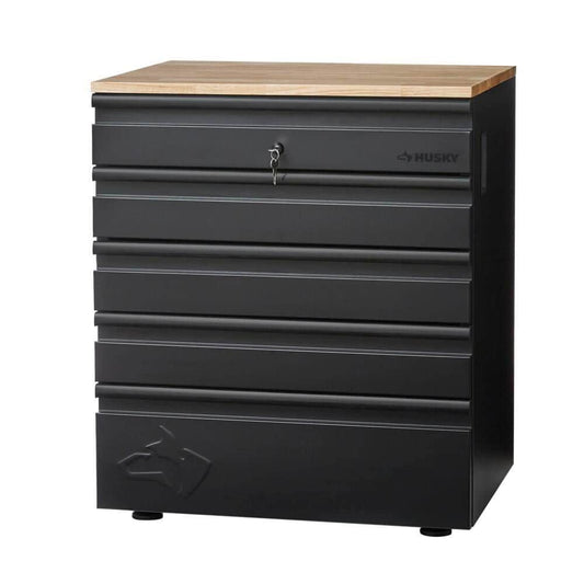 Husky Heavy Duty Welded 18-Gauge Steel 5-Drawer Garage Base Cabinet in Black (28 in. W x 32 in. H x 21.5 in. D)