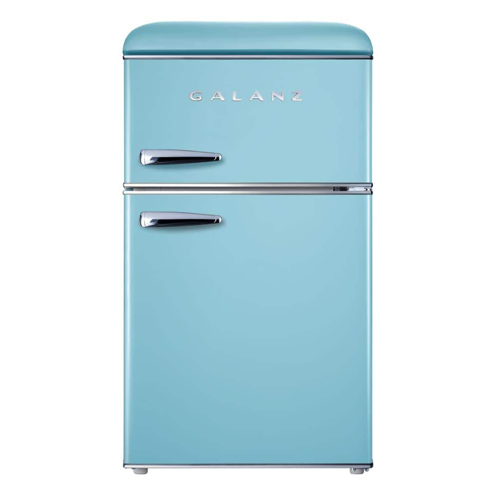 Galanz 3.1 cu. ft. Retro Mini Fridge with Dual Door True Freezer in Blue