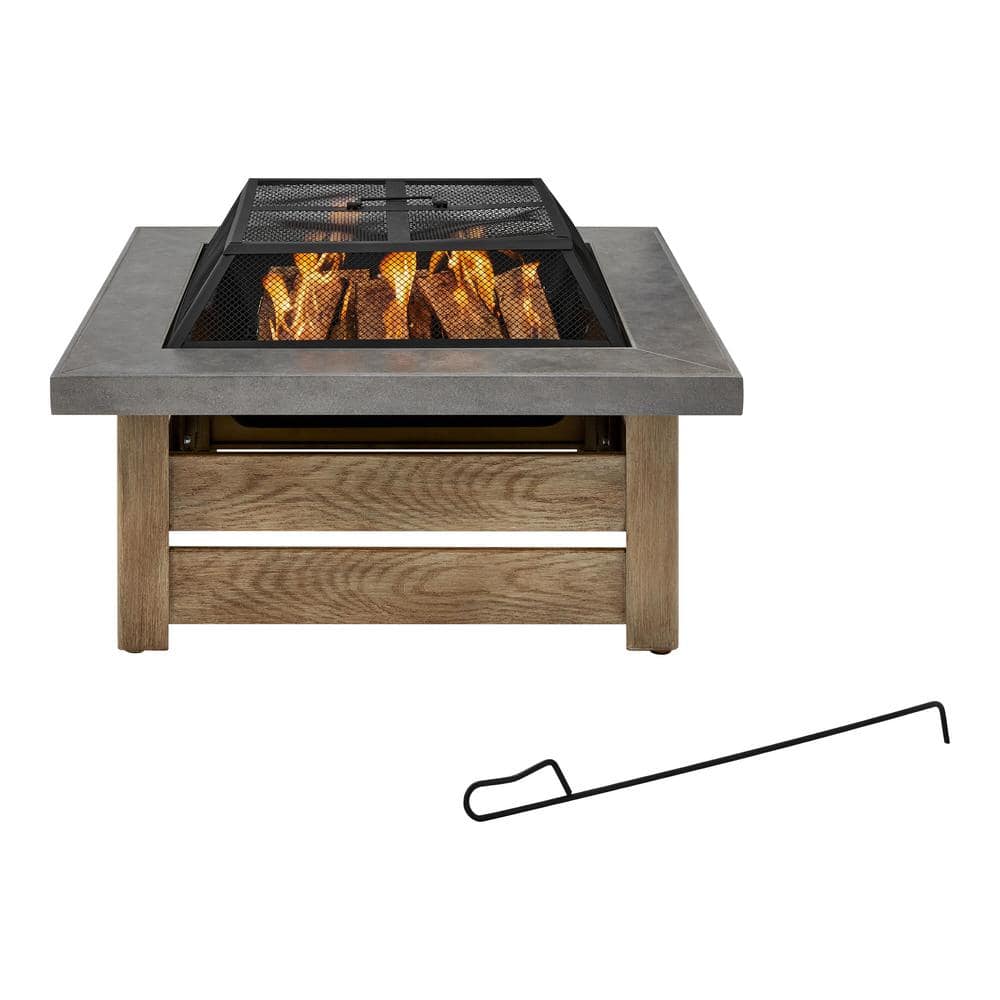 Hampton Bay Stoneham 34 in. x 15.5 in. Square Steel Wood Fire Pit with Tile Top