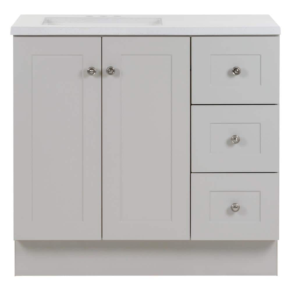 Glacier Bay Bannister 36.5 in. W x 18.75 in. D Bath Vanity in Pearl Gray with Cultured Marble Top in Colorpoint White with Sink