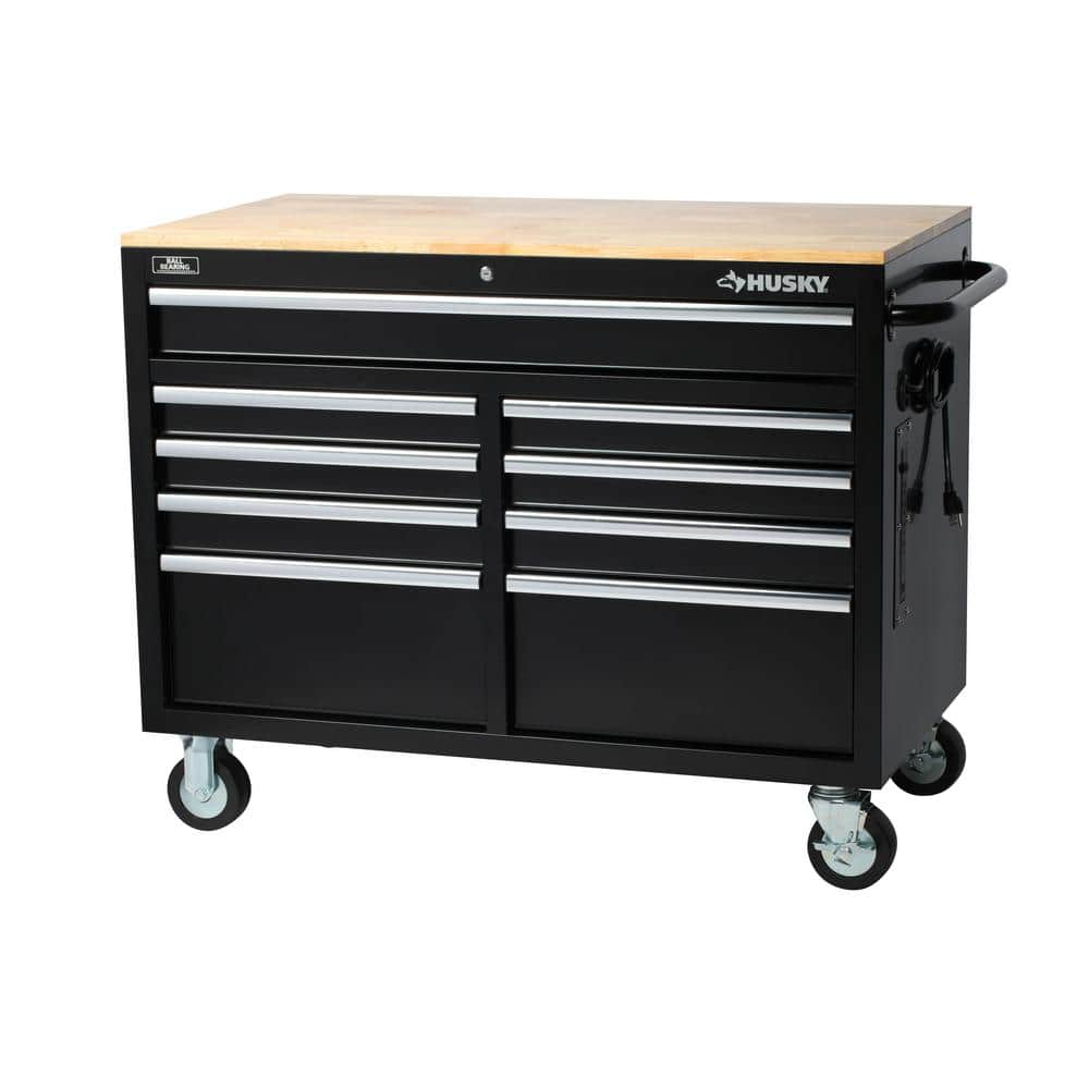 Husky 46 in. W x 24.5 in. D Standard Duty 9-Drawer Mobile Workbench To ...