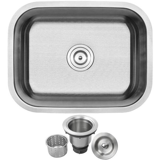 Ticor Haven Undermount 16-Gauge Stainless Steel 23 in. Single Basin Kitchen Sink with Basket Strainer