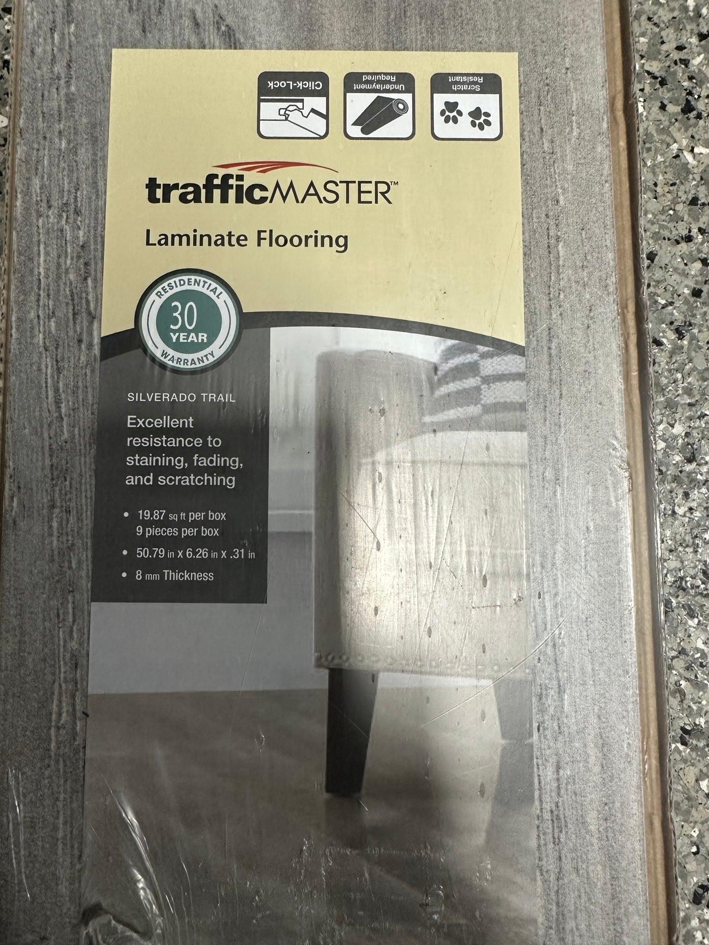 Led Trafficmaster TrafficMaster Silverado Trail Medium Grey Hickory 8mm T x 6.26 in. W L ...