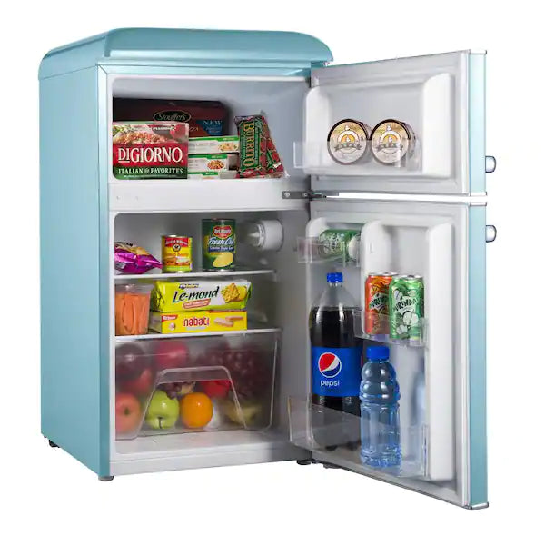 Galanz 3.1 cu. ft. Retro Mini Fridge with Dual Door True Freezer in Blue