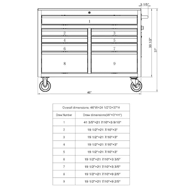 Husky 46 in. W x 24.5 in. D Standard Duty 9-Drawer Mobile Workbench Cabinet with Solid Wood Top in Gloss White