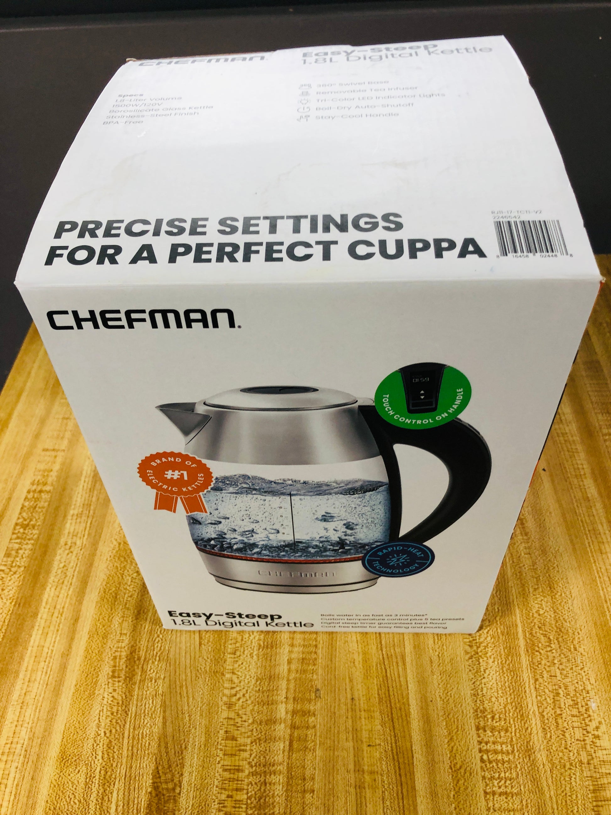 Chefman Electric Glass Kettle W/ Tea Infuser, Stainless Steel, 1.8