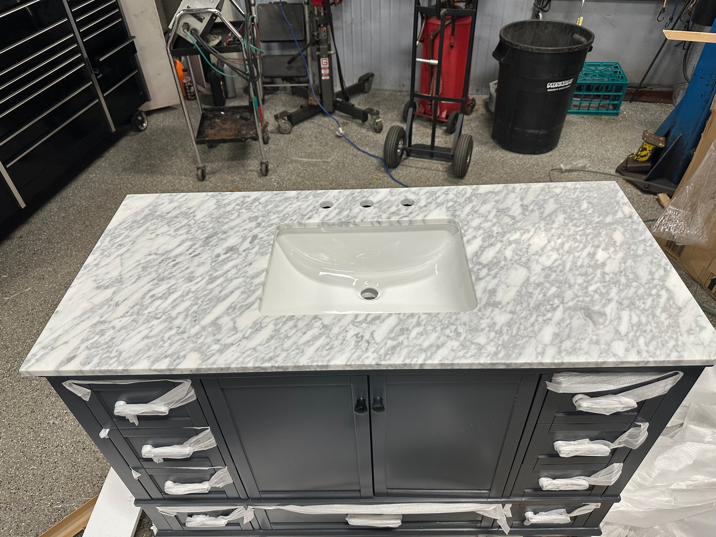 Home Decorators Collection Merryfield 49 in. W x 22 in. D Bath Vanity in Dark Blue-Gray with Marble Vanity Top in Carrara White with White Basin