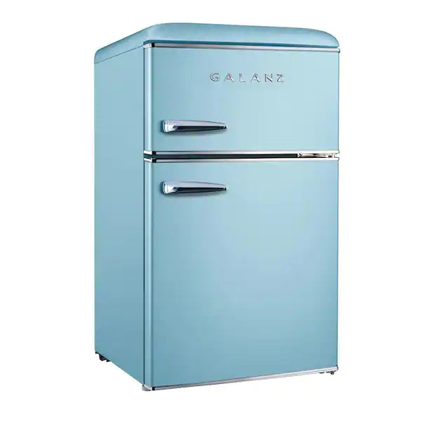 Galanz 3.1 cu. ft. Retro Mini Fridge with Dual Door True Freezer in Blue