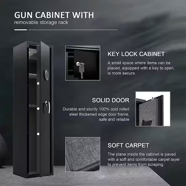 Black Storage Cabinet Long Gun Safe Large Rifle Safe Quick Access Biometric Fingerprint 5 Gun Cabinet with Silent Mode