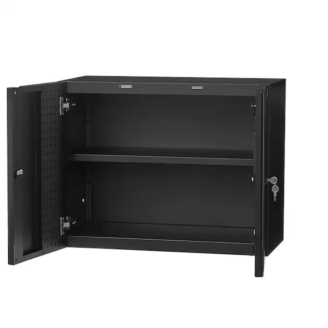 Husky Heavy Duty Welded 20-Gauge Steel Wall Mounted Garage Cabinet in Black (28 in. W x 22 in. H x 14 in. D)