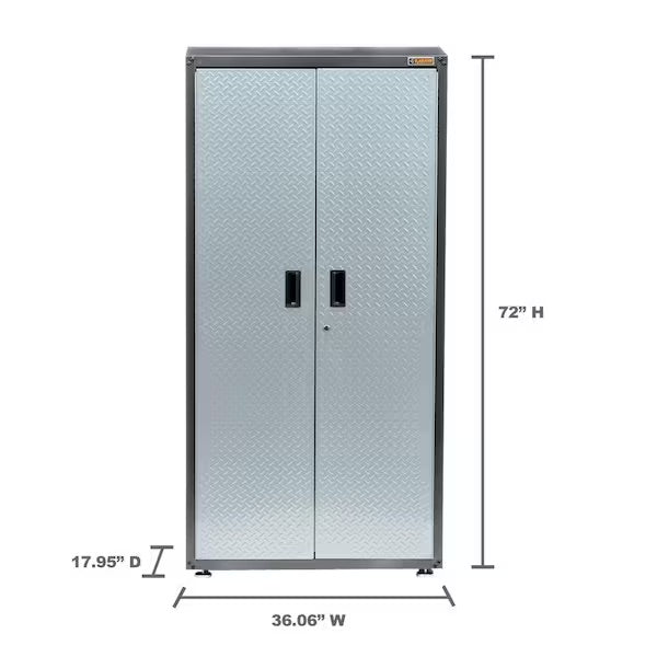 Gladiator Ready-to-Assemble Steel Freestanding Garage Cabinet in Silver Tread (36 in. W x 72 in. H x 18 in. D)