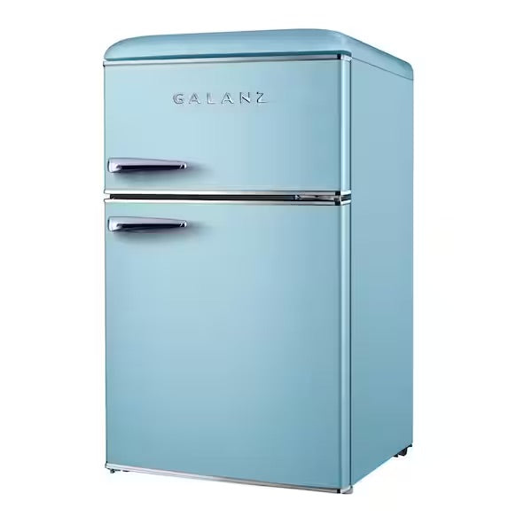 Galanz 3.1 cu. ft. Retro Mini Fridge with Dual Door True Freezer in Blue