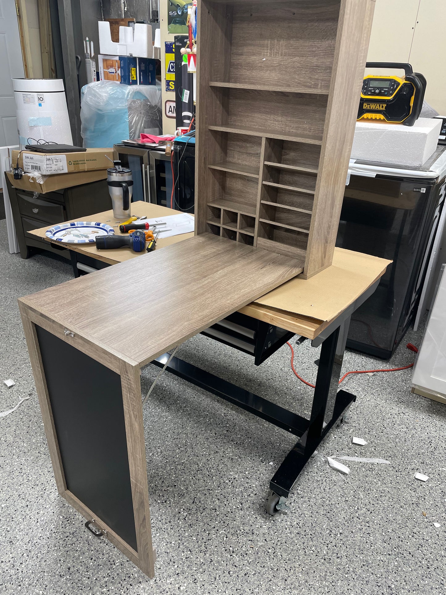 Utopia Alley Collapsible Gray Fold Down Desk Table/Wall Cabinet with Chalkboard, Multi-Function Computer Desk