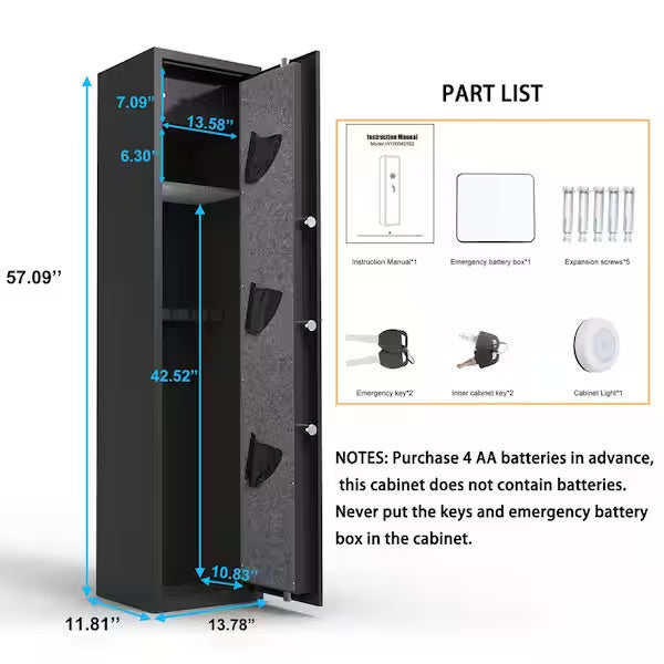 Black Storage Cabinet Long Gun Safe Large Rifle Safe Quick Access Biometric Fingerprint 5 Gun Cabinet with Silent Mode