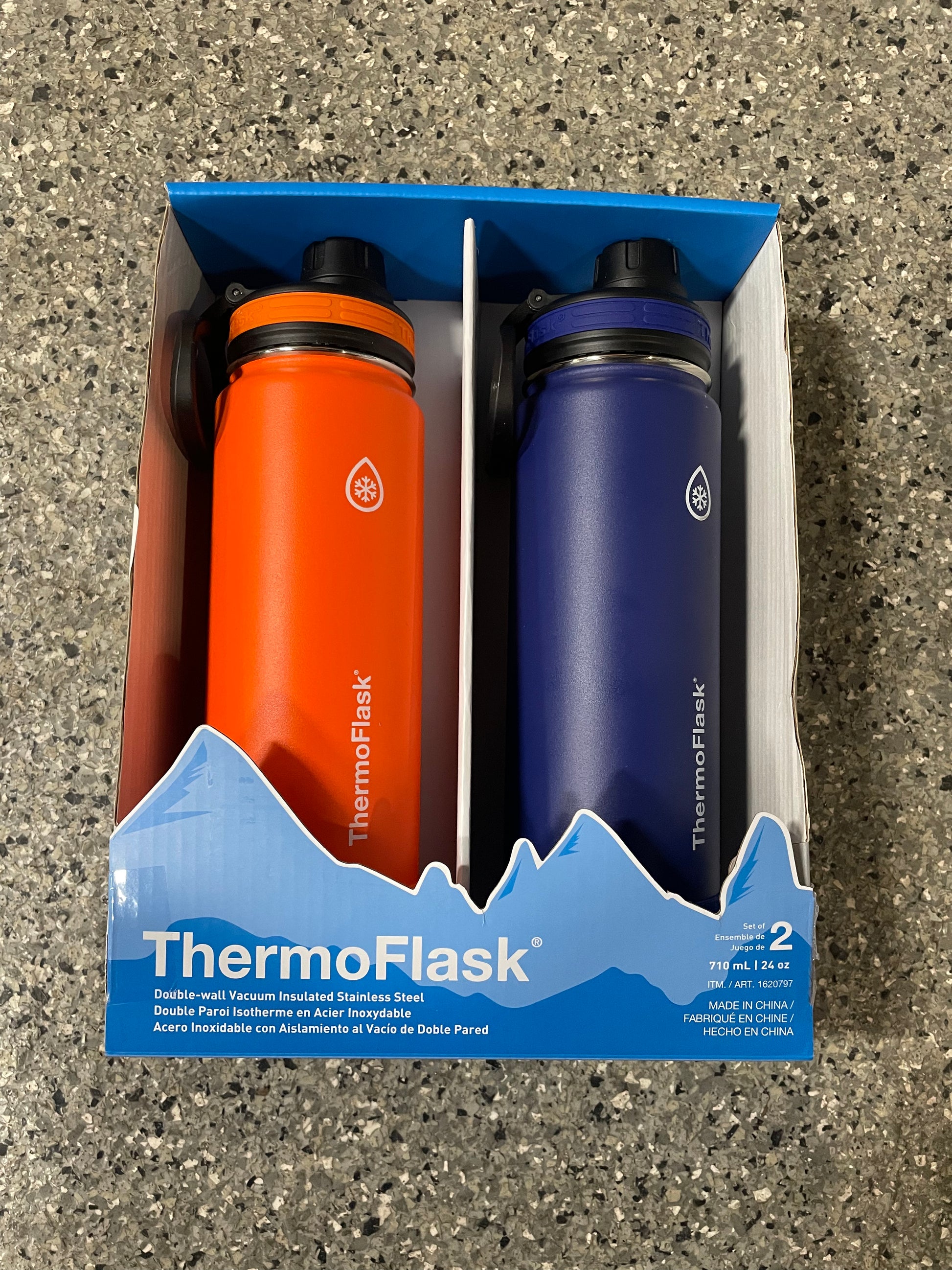 ThermoFlask 24oz Stainless Steel Insulated Water Bottles, 2-pack (Orange &  Blue)