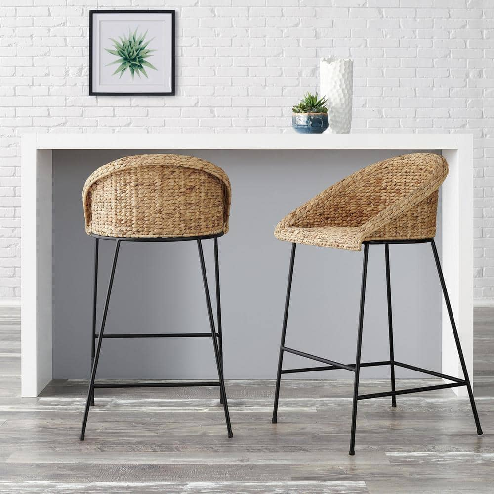 StyleWell Natural Woven Hyacinth Counter Stool with Low Back (Set of 2)