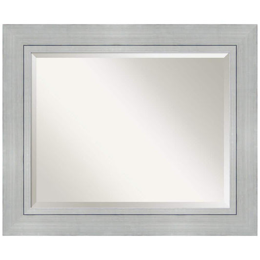 Amanti Art Romano Silver 35.25 in. x 29.25 in. Beveled Rectangle Wood Framed Bathroom Wall Mirror in Silver