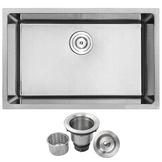 Ticor Arlo Undermount 18-Gauge Stainless Steel 28 in. Single Bowl Kitchen Sink with Basket Strainer