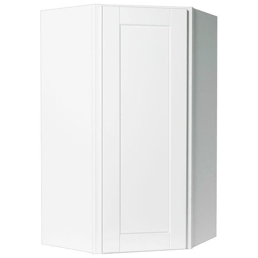 Hampton Bay Satin White Shaker Stock Assembled Diagonal Corner Wall Kitchen Cabinet (24 in. x 42 in. x 12 in.)