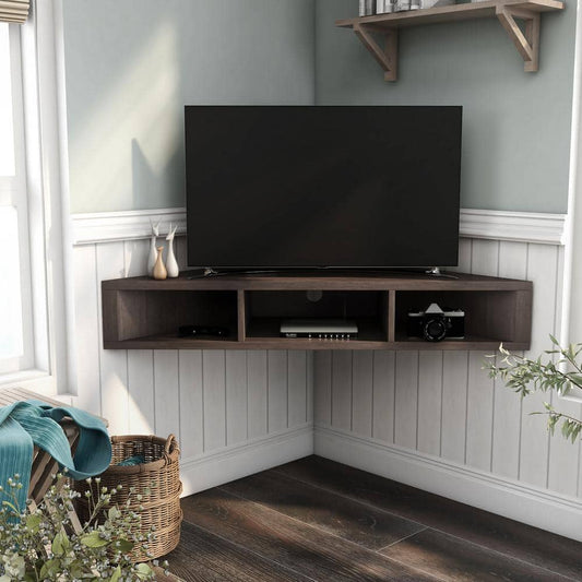 Furniture of America Emmeline 47 in. Walnut and Oak Particle Board Corner TV Stand Fits TVs Up to 52 in. with Cable Management