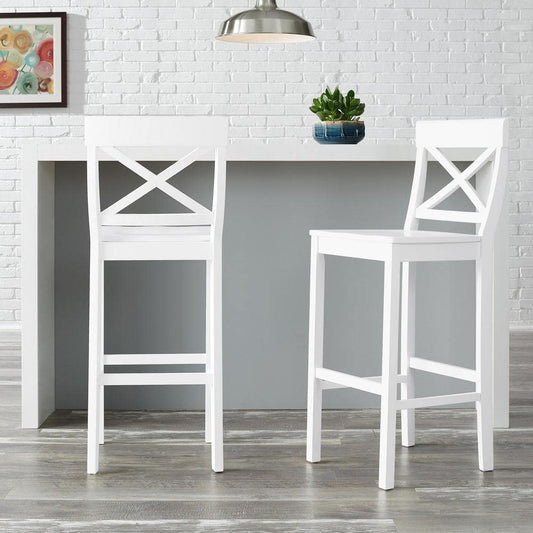 StyleWell Cedarville White Wood Bar Stools Chairs with Cross Back (Set of 2)